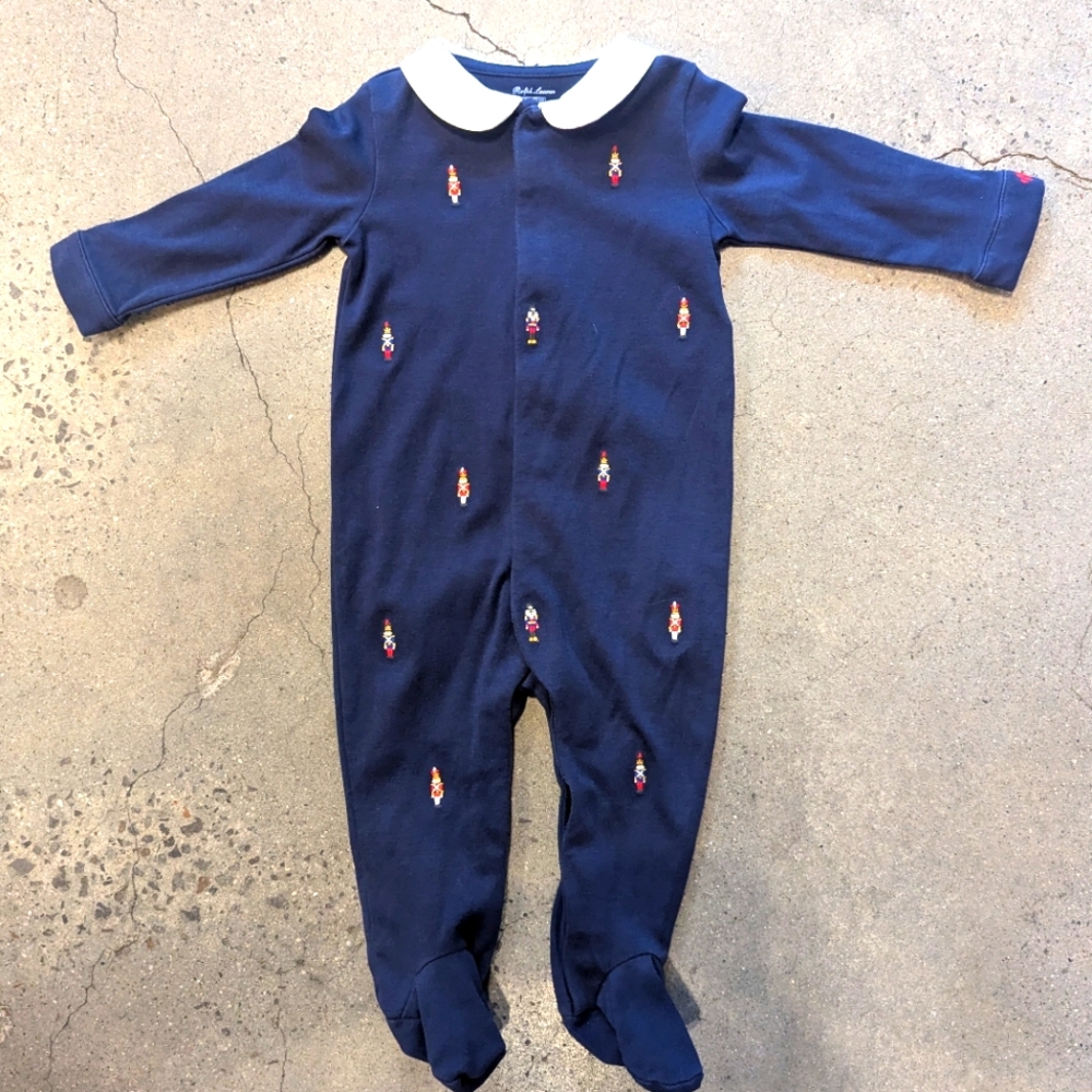 Ralph Lauren Navy Footie with Embroidered Details 9m